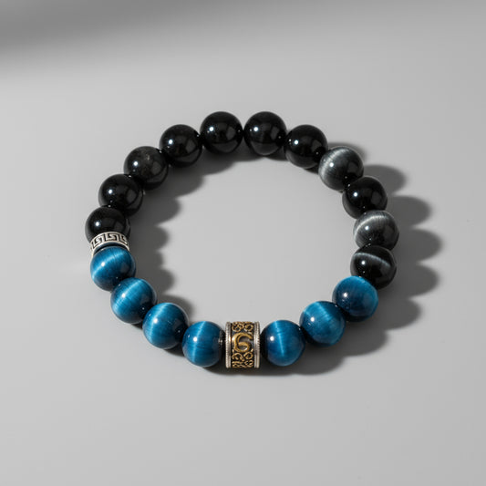 🖤 Obsidian & Blue Tiger Eye Protection Bracelet