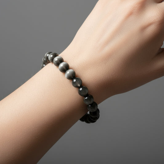 🌌 Galactic Silver Obsidian Bracelet