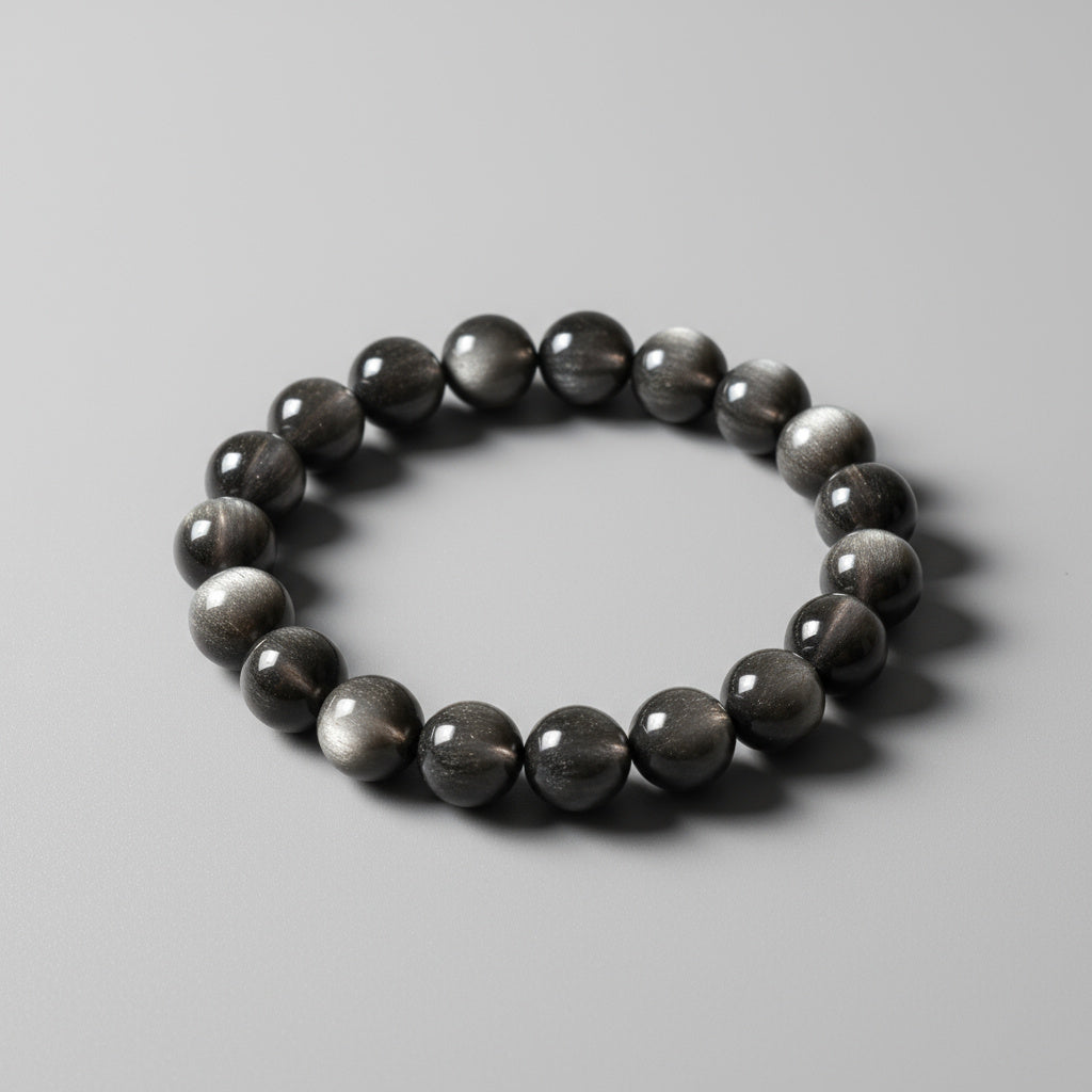 🌌 Galactic Silver Obsidian Bracelet