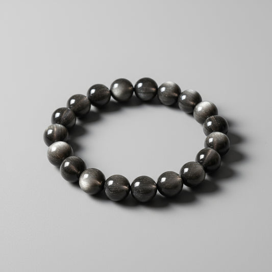 🌌 Galactic Silver Obsidian Bracelet